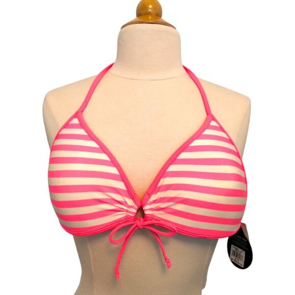 Barbie⭐NWT⭐Body Glove Push Up Cleavage builder bikini top Neon Pink Stripes - Picture 1 of 16